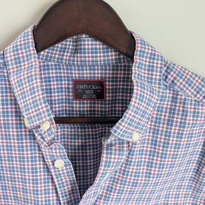 UNTUCKit Shirt Mens Large Slim Fit Blue Red Plaid Check Long Sleeve 100% Cotton